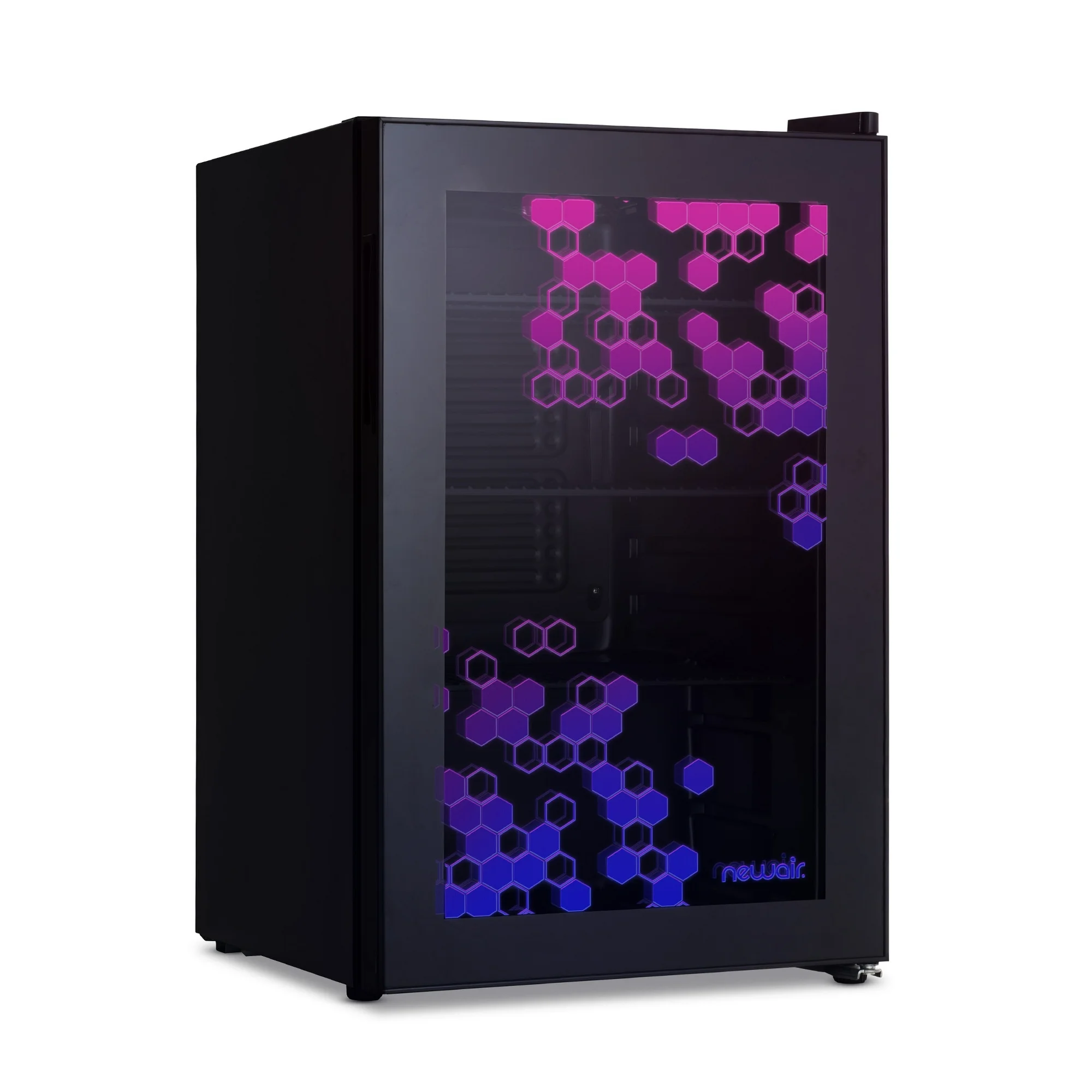 Newair Prismatic Series 85 Can Beverage Refrigerator with RGB HexaColor LED Lights, Gaming Fridge, Mini Fridge for Game Room, Party Festive Holiday Fridge with Remote Control and Adjustable Shelves