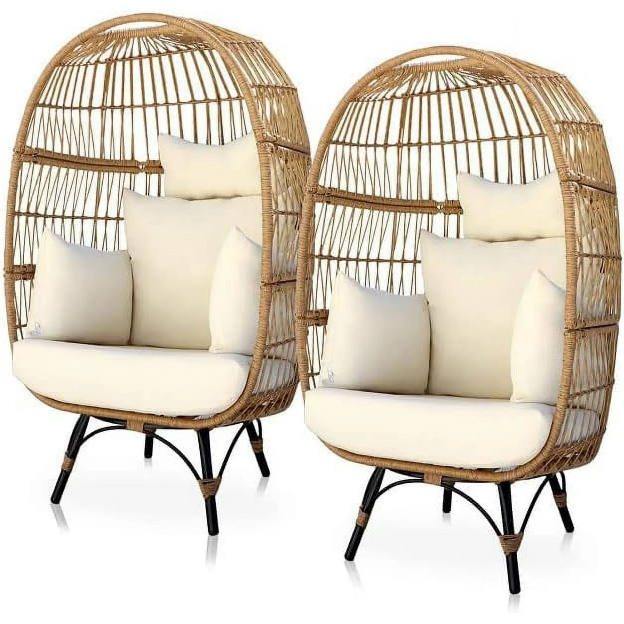 NICESOUL 2 Pieces Yellow Patio Stationary Egg Chair Boho Patio Lounge Chair Wicker Outdoor Egg Chair with Legs, 440 lbs