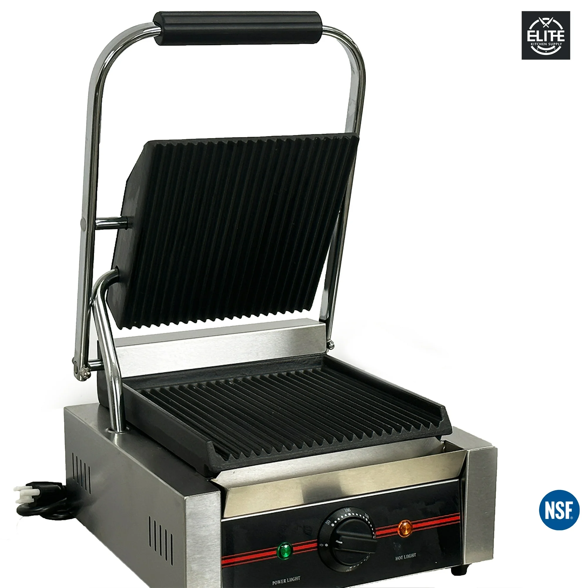 NSF Commercial Panini Contact Grill, Sandwich Press Panini Maker, Electric Sandwich Grill Grooved Plates Single 120V US