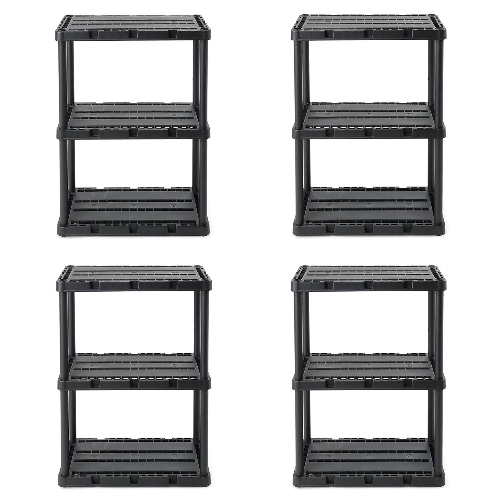 ZHANGHU 3 Shelf Knect-A-Shelf Solid Light Duty Storage Unit 24 x 12 x 33 Organizer System for Home, Garage, or Basement, Black (4 Pack)