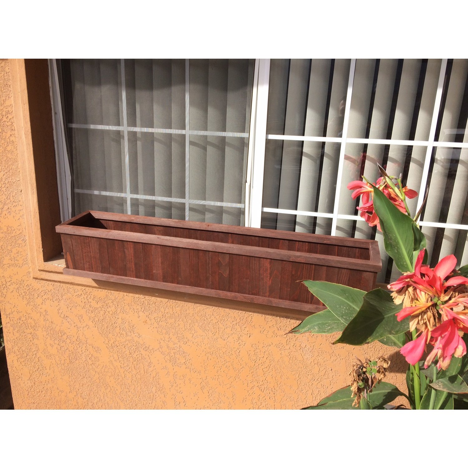 HomeStock 36 In. Window planter Box With Mahogany Stain