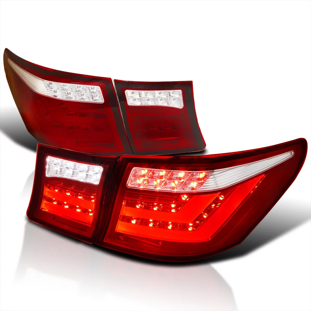 Spec-D Tuning Red Clear Lens LED Bar Tail Lights Compatible with 2007-2009 Lexus LS460 Left + Right Pair Assembly