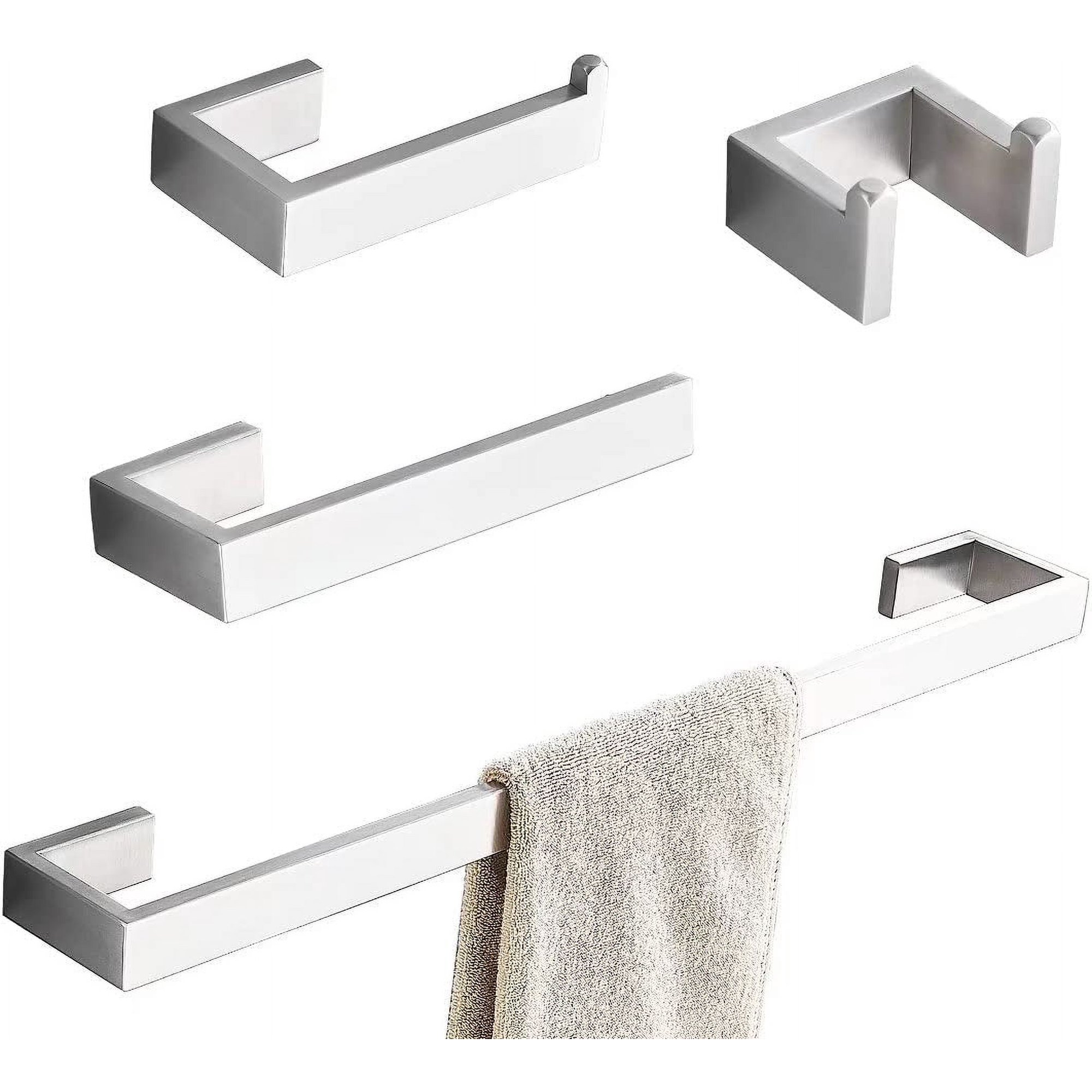 Towel Bar Set, 4Pcs Bathroom Hardware Accessory Set Brushed Nickel, Sus304 Stainless Steel Bath Hardware Set, Towel Rod With Toilet Paper Holder, Towel Bar And Double Robe Hook.
