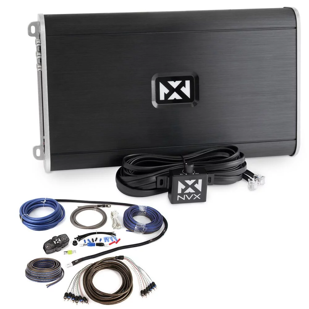 NVX VAD11005 + High Quality NVX Amp Kit 2200 Peak (1100W RMS) Full Range Class D 5-Channel Car/Marine/Powersports Amplifier with Bass Remote