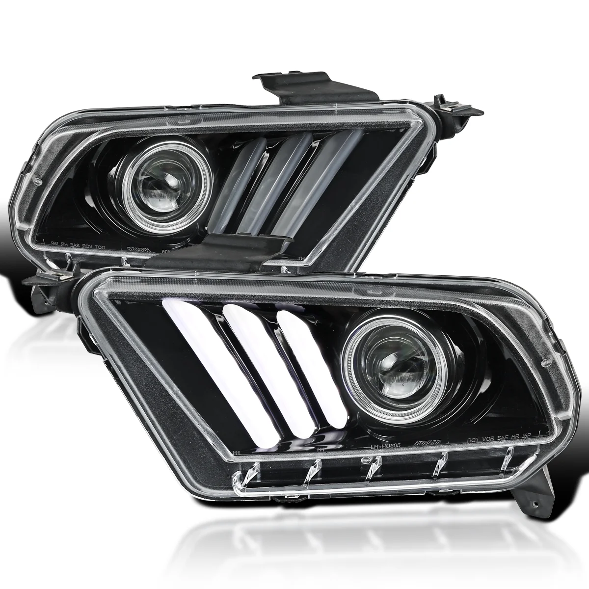 Spec-D Tuning Sequential LED Signal & Bar Jet Black Projector Headlights Compatible with 2010-2014 Ford Mustang, Left + Right Pair Headlamps Assembly