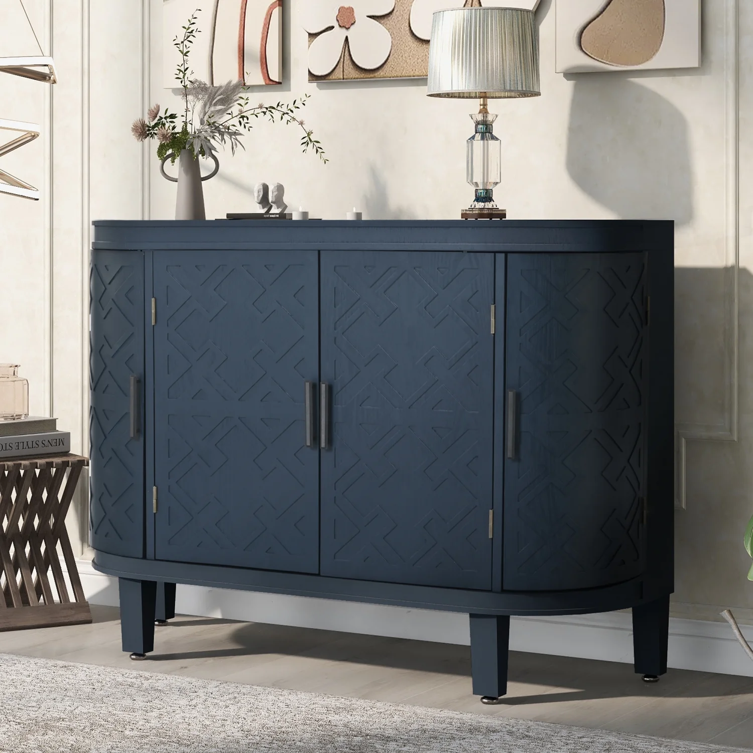 Newest Accent Storage Cabinet Sideboard Wooden Cabinet with Antique Pattern Doors for Hallway, Entryway, Living Room, Bedroom