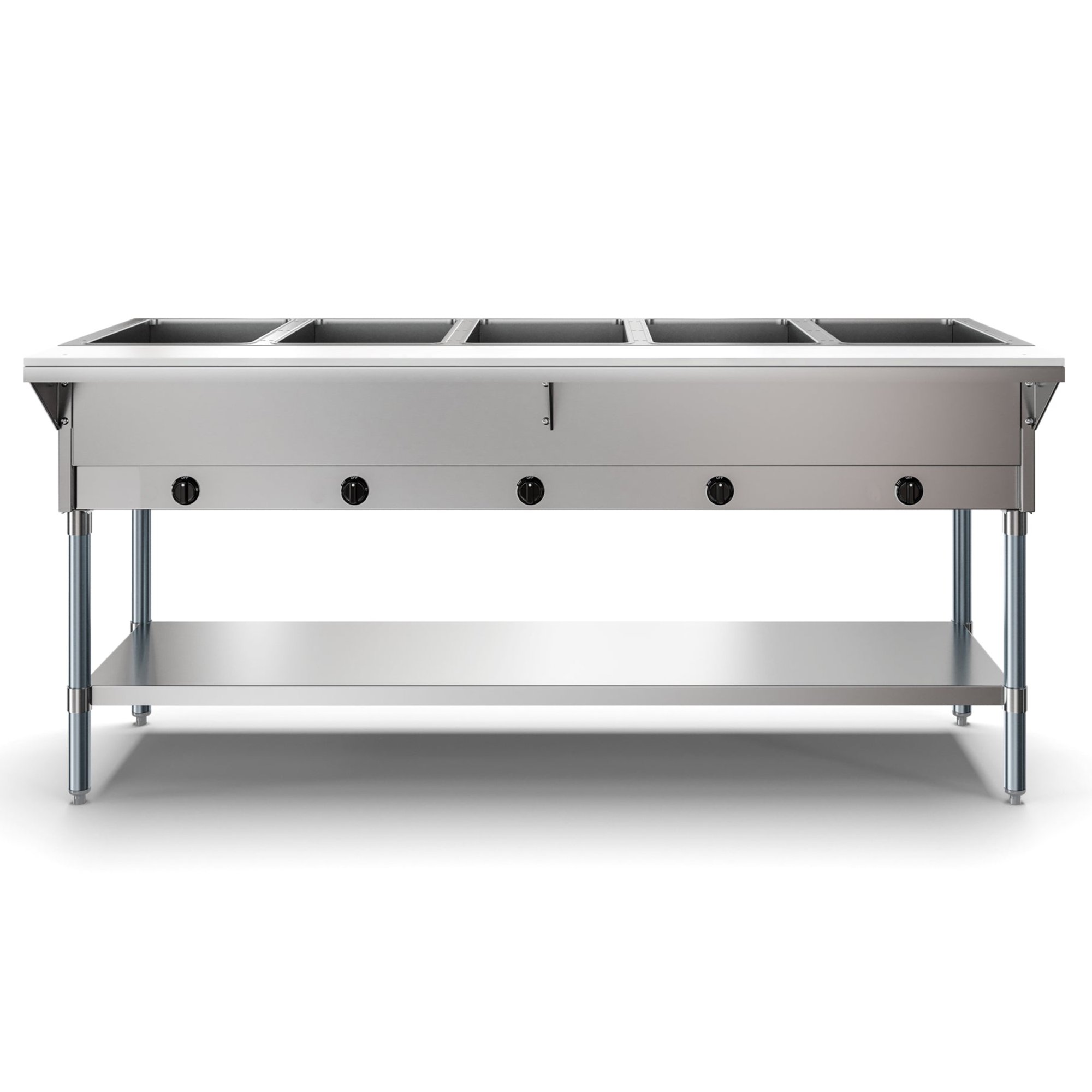 NSF 73 in. Steamer Five Pan Open Well Gas Propane Steam Table with Undershelf, Warmer