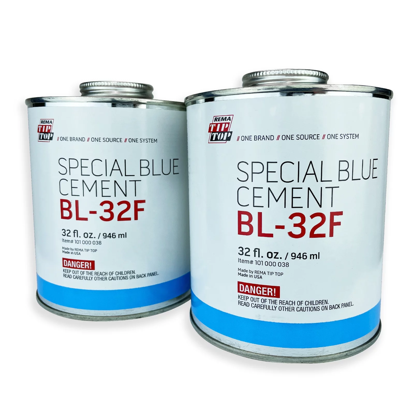 Two Cans of BL-32F Rema Tip Top Special Blue Cement Tire Patch Glue 32oz, 946ml