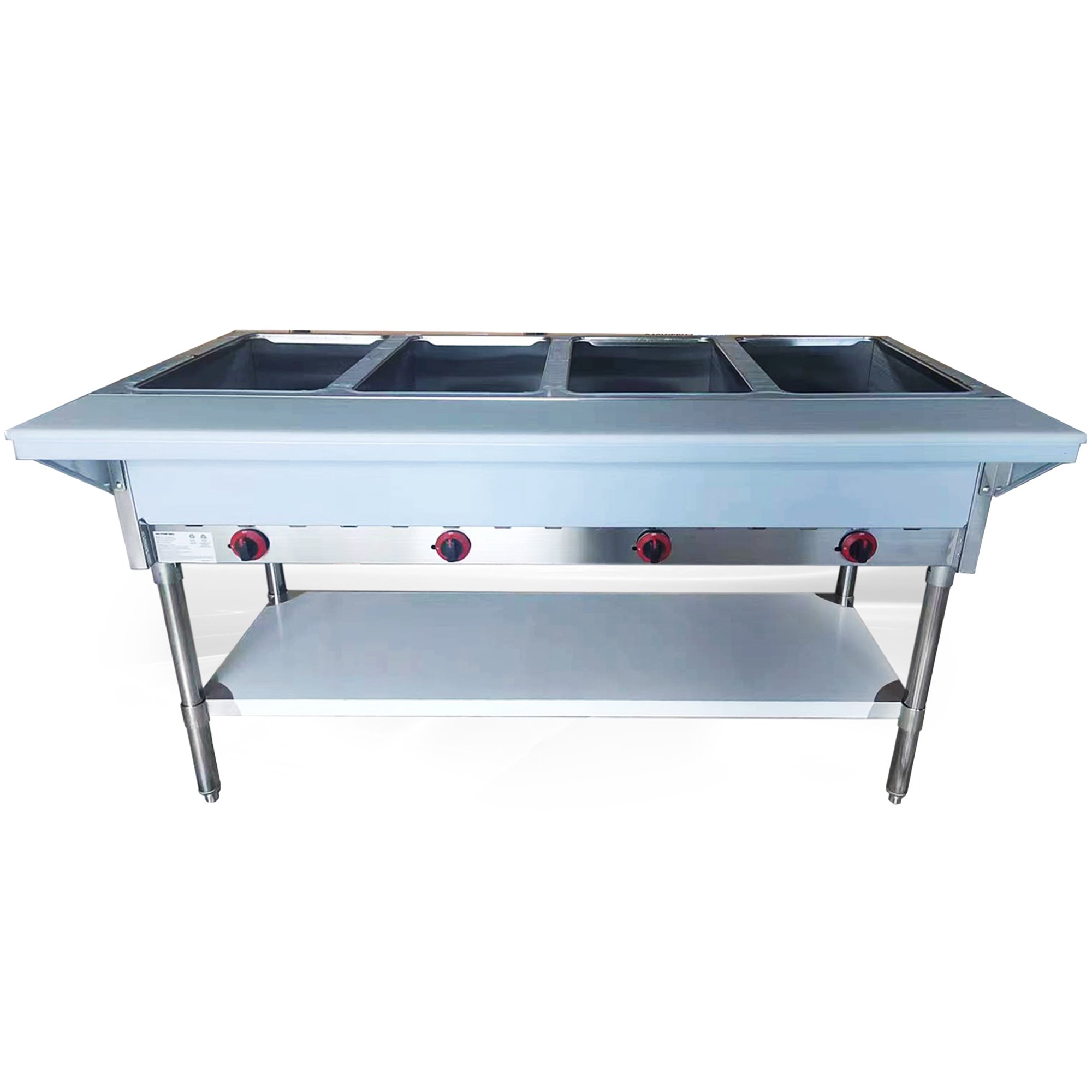 NSF 59 in. Steamer Four Pan Open Well Gas Propane Steam Table with Undershelf, Warmer 14,000 BTU