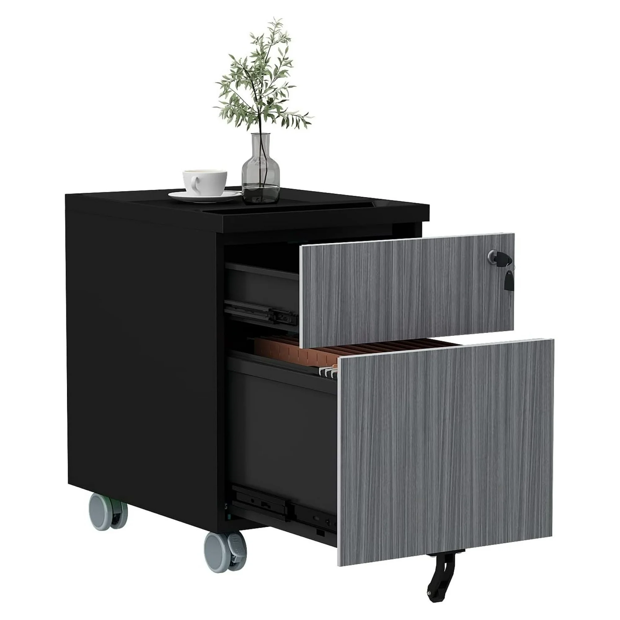 ZHANGHU 2 Drawer Mobile File Cabinet with Lock, Office Filing Cabinets for Under Desk, Small File Cabinet Fully Assembled Except Casters (2-Drawer, Gray)