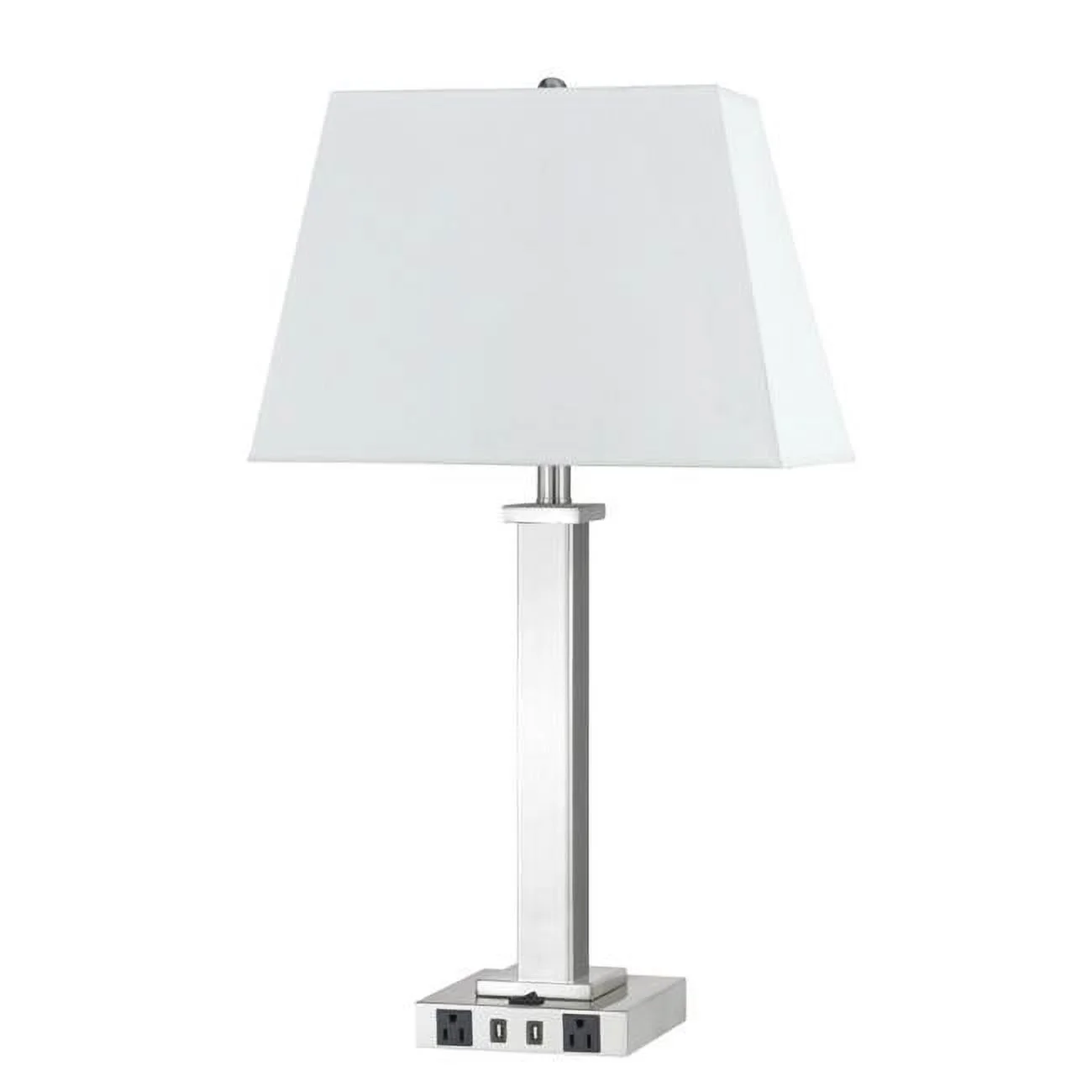 HomeRoots 524757 28 in. Metal USB Table Lamp with White Novelty Shade, Nickel