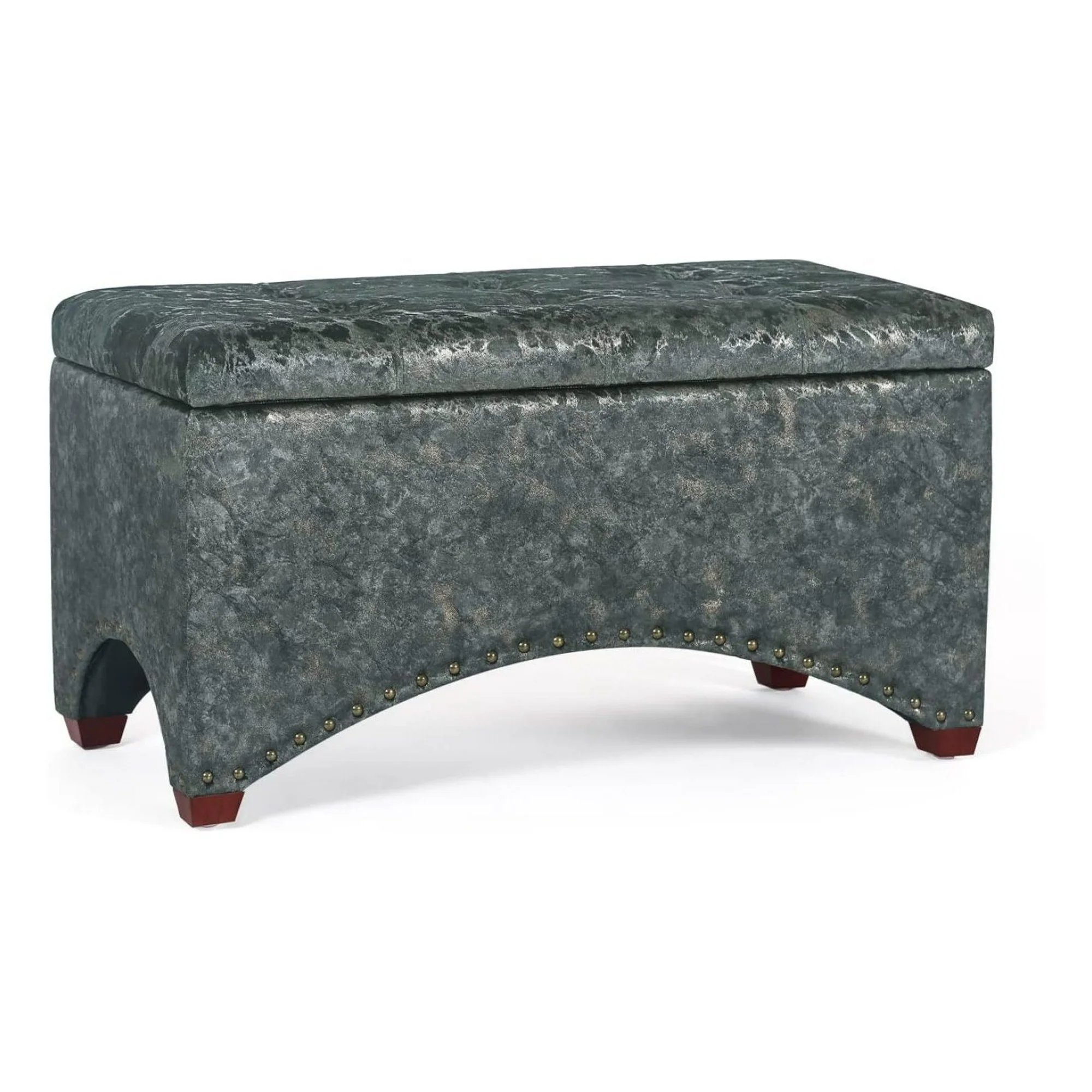 ZHANGHU 29.8 inch Fabric Storage Ottoman Bench Footstool,Nailhead Trim Upholstered Entryway Storage Benches,Rectangular End of Bed Bench with Wooden Legs for Bedroom Living Room (Gray-1)