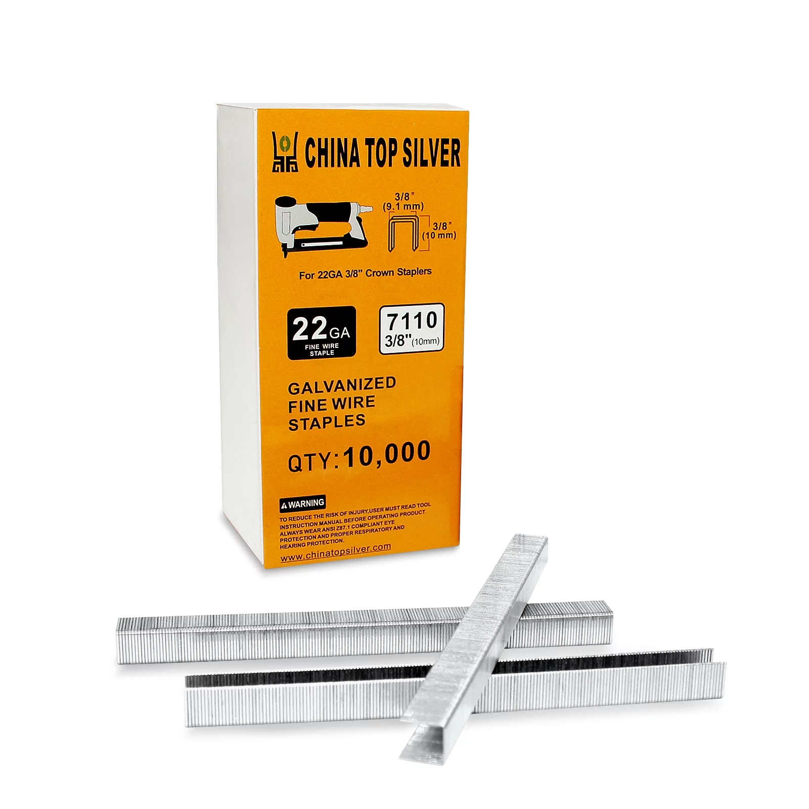 Upholstery Staples 22 Gauge 71 Series 3/8-inch Crown 3/8-inch Length Galvanized Fine Wire Staples 10,000 PCS per Box (20 boxes)