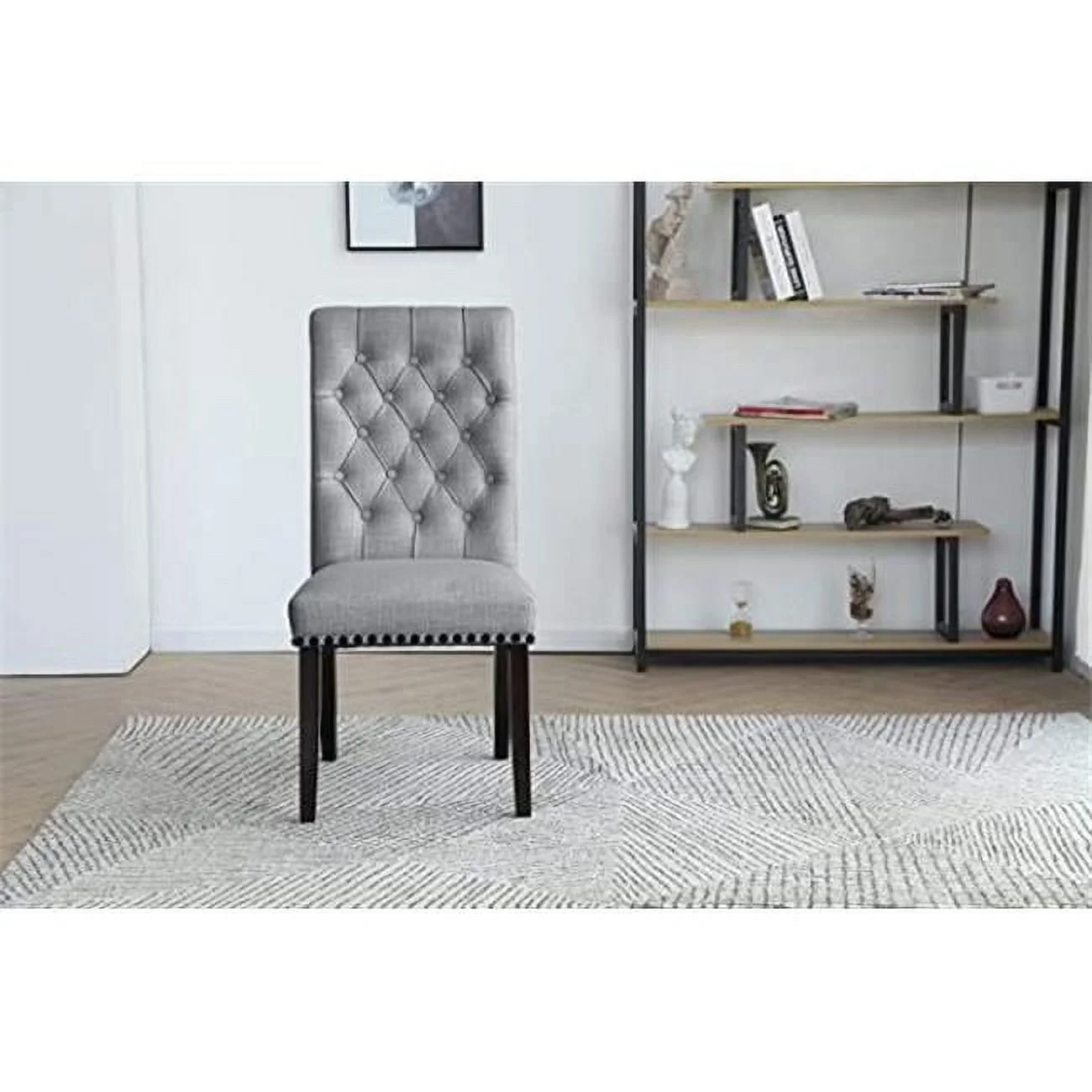 Vanity Art  19.5 x 13 x 42 in. Tufted Upholstery Fabric Dining Chairs Armless with Solid Wooden Legs, Gray - 2 Piece