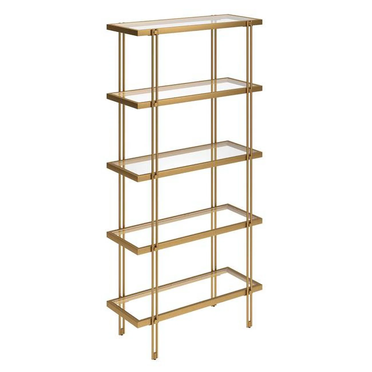 HomeRoots 527596 68 in. Metal & Glass Five Tier Standard Bookcase, Gold