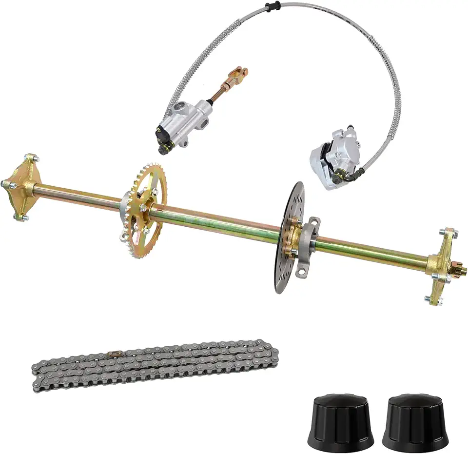 Go Kart Axle Kit 32 Inch Rear Axle DIY Go Kart Parts with Axle+Brake Caliper+Brake Disc+Pillow Block Bearing+428 Chain+41T Sprocket+Wheel Hub for Go Kart Quad Trike Drift Bikes