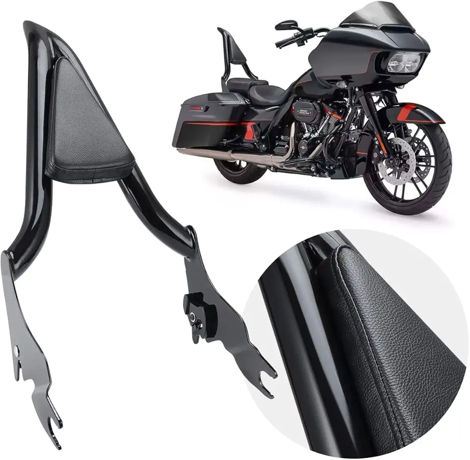 One-Piece Black Sissy Bar, Detachable Passenger Backrest Rear Pad Compatible with Harley CVO Road Glide Street Touring Road King 2009-2021 （18 Inches）