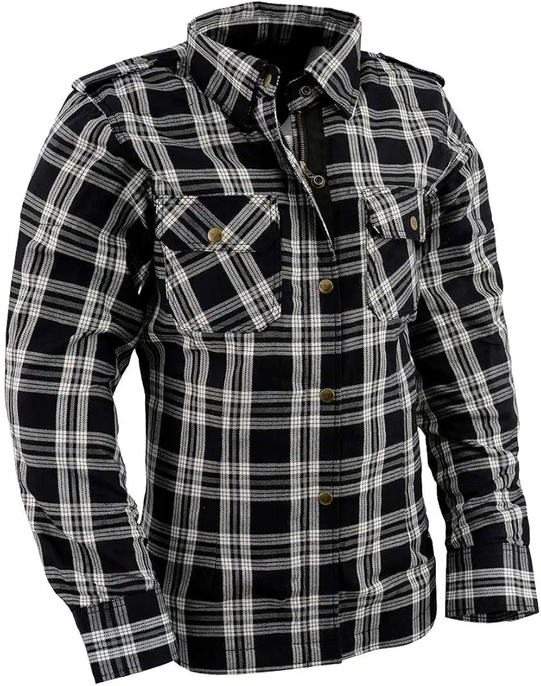 Milwaukee Leather MPL2600 Women’s Plaid Flannel Biker Shirt w/CE Approved Armor - Reinforced w/Aramid Fiber