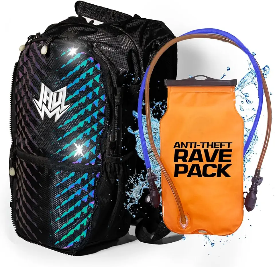 RAVERUNNER® Anti Theft Rave Bag (3M Reflective)- Dual Chamber Hydration - 3L Insulated Water Backpack for Raves, Festivals, Hiking, Running - Festival Bag for Hydration Backpack Rave
