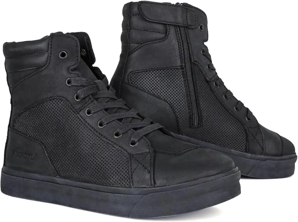 Motorcycle Boots Leather Breathable Street Riding Shoes with Ankle Support and Side Zipper