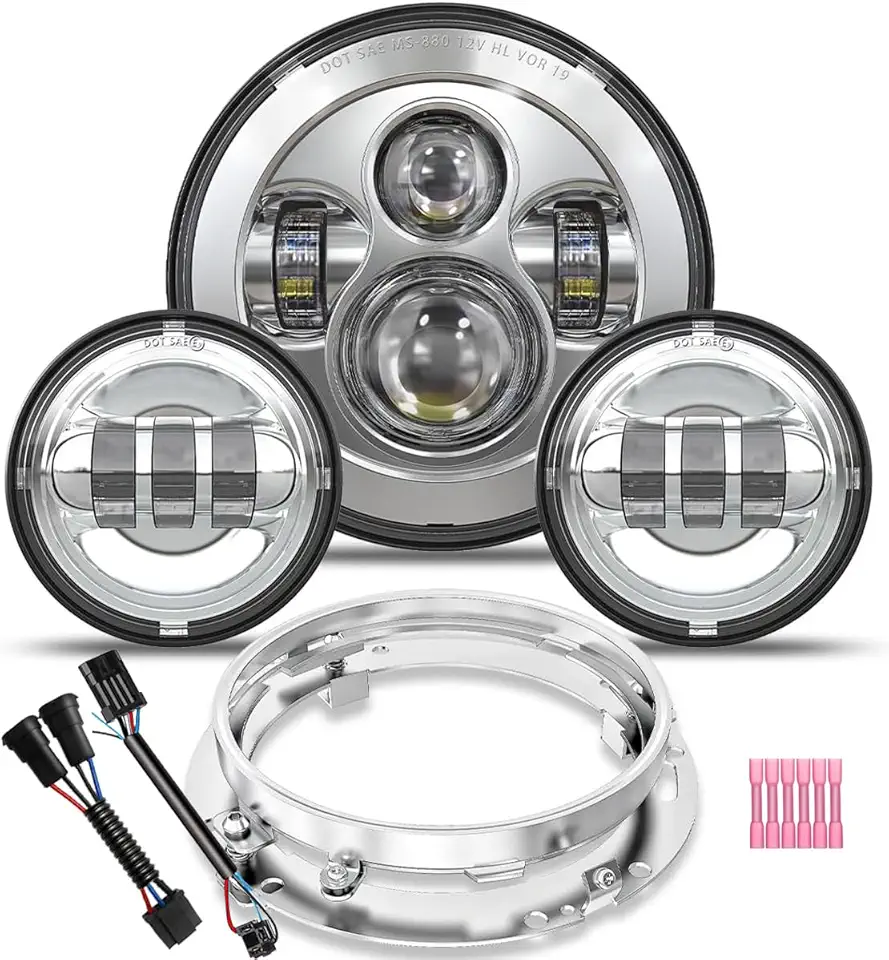 7 inch LED Headlight Fog Passing Lights DOT Kit Ring Motorcycle for Touring Road King Ultra Classic Electra Street Glide Tri Cvo Heritage Softail Slim Deluxe Fatboy Chrome