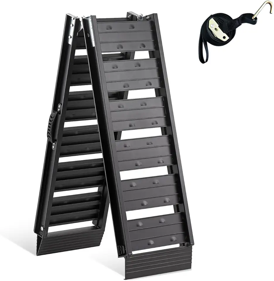 gardhom Bike Ramp, 440 LBS Capacity Aluminum Motorcycle Ramps for Pickup Trucks Dirt Bike Ramp Loading Ramp for Car Tailgat, Lawn Mower, Snow Blower, Black, 1PC