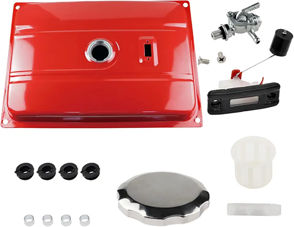 FLYPIG 5-8KW Red Universal 7 Gallon (US) Generator Gas Fuel Tank with Chrome Cap and Fuel Valve assembly Fits 26.5 Liters for Honda EC6500 EM6500 EM6500SX EM5500 EM5000S EB5000 EB5000X EB6500 EM6500SX