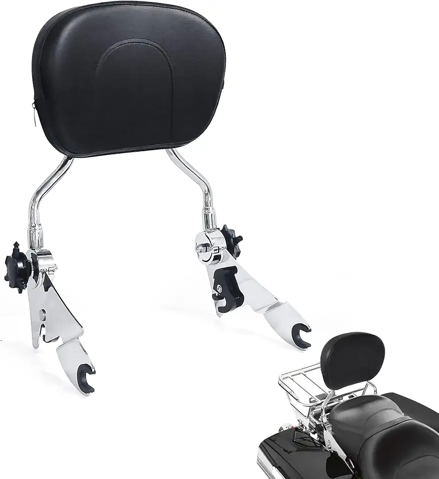 MZS Motorcycle Detachable Passenger Backrest, 2009-2024 Adjustable Quick Release Sissy Bar Touring Rear Pad Chrome Compatible with Road Glide Electra Street Glide Road King Ultra Limited