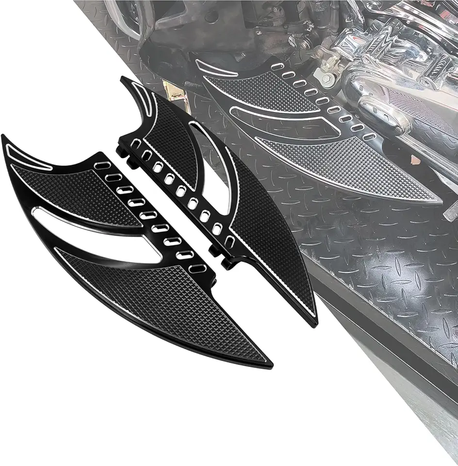 HDBUBALUS Motorcycle Floorboards CNC Tomahawk Front Rear Footboards Footpegs Fit for Harley Touring Electra Glide Street Glide Road Glide Softail Dyna Black