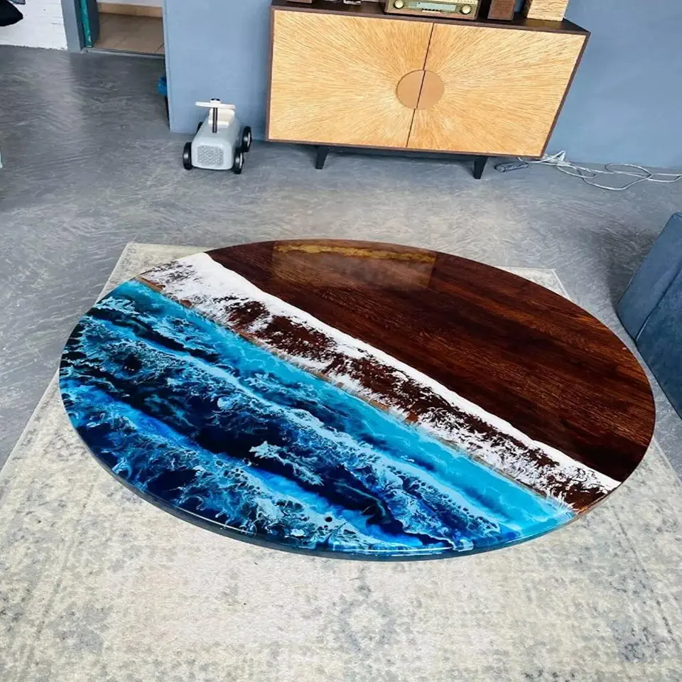 RESINHOMEFURNITURE Coastline Blue Ocean Wave Dining Table Coffee Table Console Table Side Table Living Room Table Center Table Study Table Patio Table Home Décor (30 Inches Tall, 66 x 66 Inches)