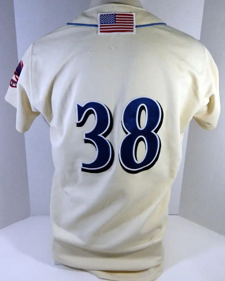 2009 Clearwater Threshers #38 Game Used Cream Jersey 25 Y Patch Nameplate Rem 5 - Game Used MLB Jerseys