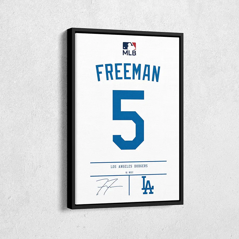 MW MERWEZI Freddie Freeman Jersey Art Los Angeles Dodgers MLB Wall Art Home Decor Hand Made Framed Poster Canvas Print(Black Floating Frame, 20
