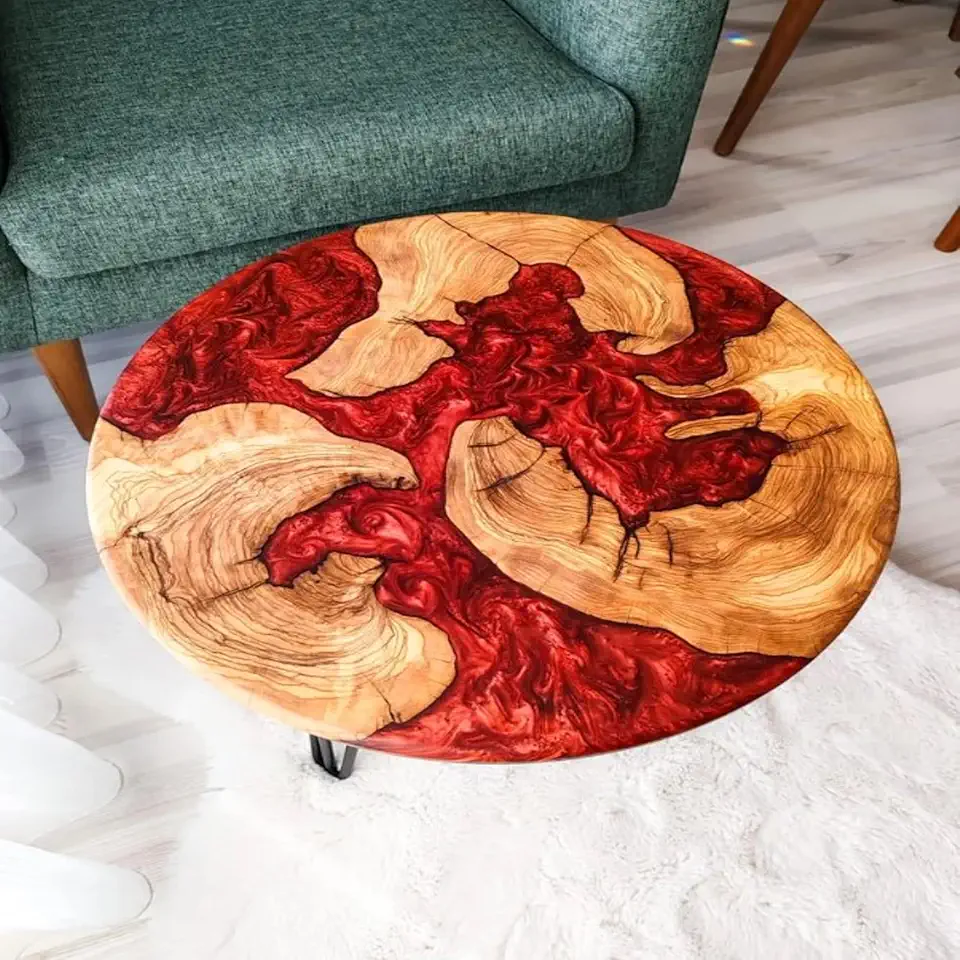 RESINHOMEFURNITURE Handcrafted Red Epoxy Resin TableCoffee Table Living Room Table Dining Table Console Table Bar Counter Table Side Table Patio Table Home Decor (30 Inches Tall, 66 x 66 Inches)