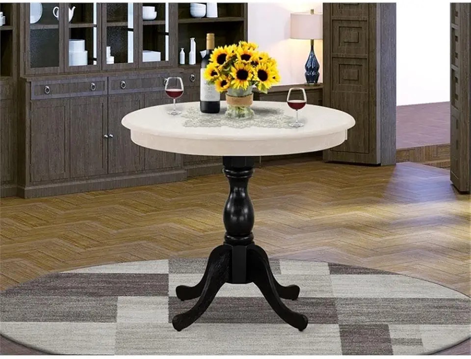 Pemberly Row Round Table-Wirebrushed Butter Cream Top & Black Pedestal