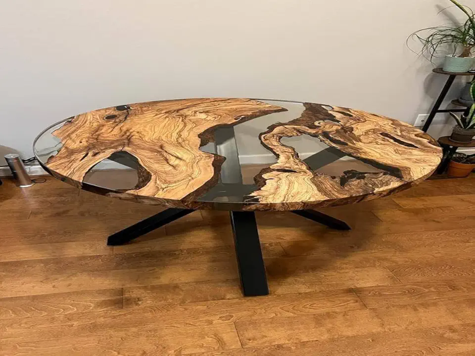 RESINHOMEFURNITURE Custom Made Clear Epoxy Resin Round Coffee Table Living Room Table Dining Table Hallway Table Live Edge Table Side/End Table Patio Table Home Décor (30