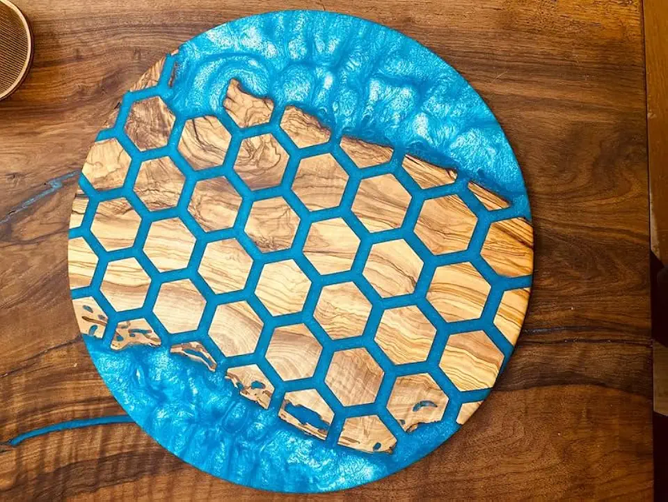 Unique Indoor Hexagon Blocks Round Table Resin Coffee Table River Living Room Table for 2, 4, 6, 8 Table Top Counter Top Side/End Table Home Décor Walnut Table (30