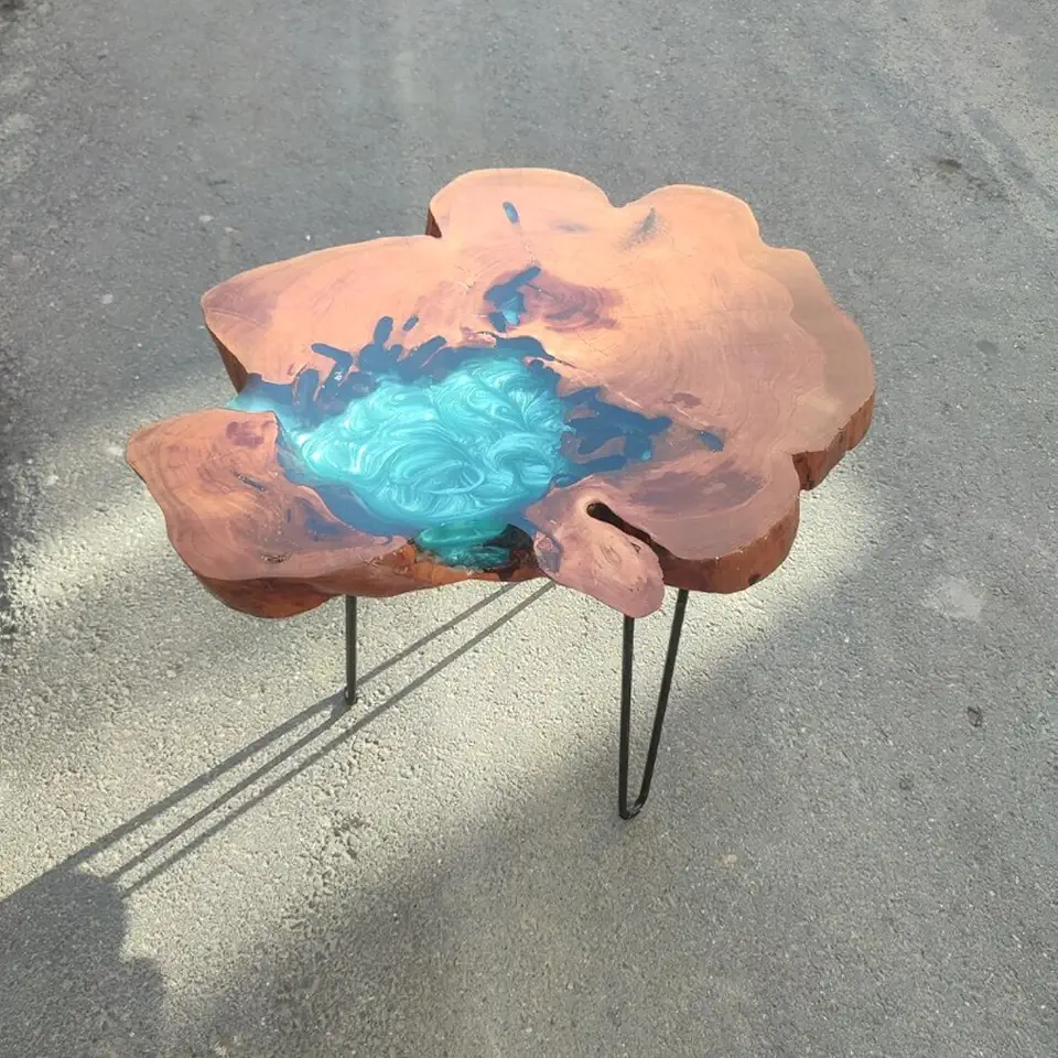 RESINHOMEFURNITURE Unique Uneven Shape Wooden Round Table Dining Table Coffee Table Console Table Side Table Living Room Table Center Table Home Décor (30 Inches Tall, 66 x 66 Inches)