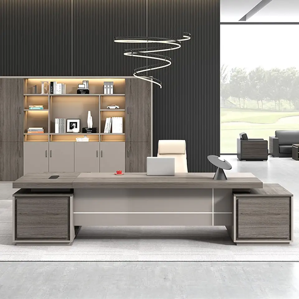 94.4”Large Executive Office Desk L-Shaped Desk with Drawers, Modern Simple Workstation Business Furniture for Home Bedroom Executive Work Study Writing