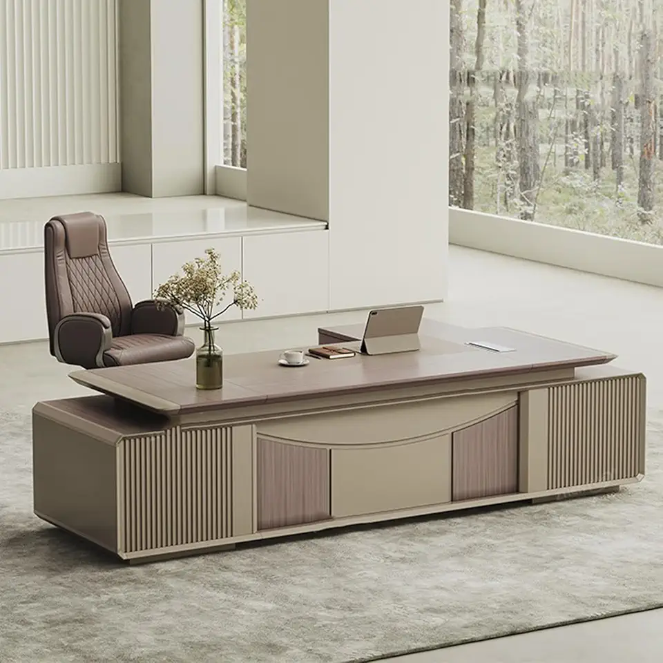 Boss Desk Simple Modern President Office Executive Desk Table Wood Metal Computer Table for Bedroom Work Study Writing Office Long Boss Desk, 240cm