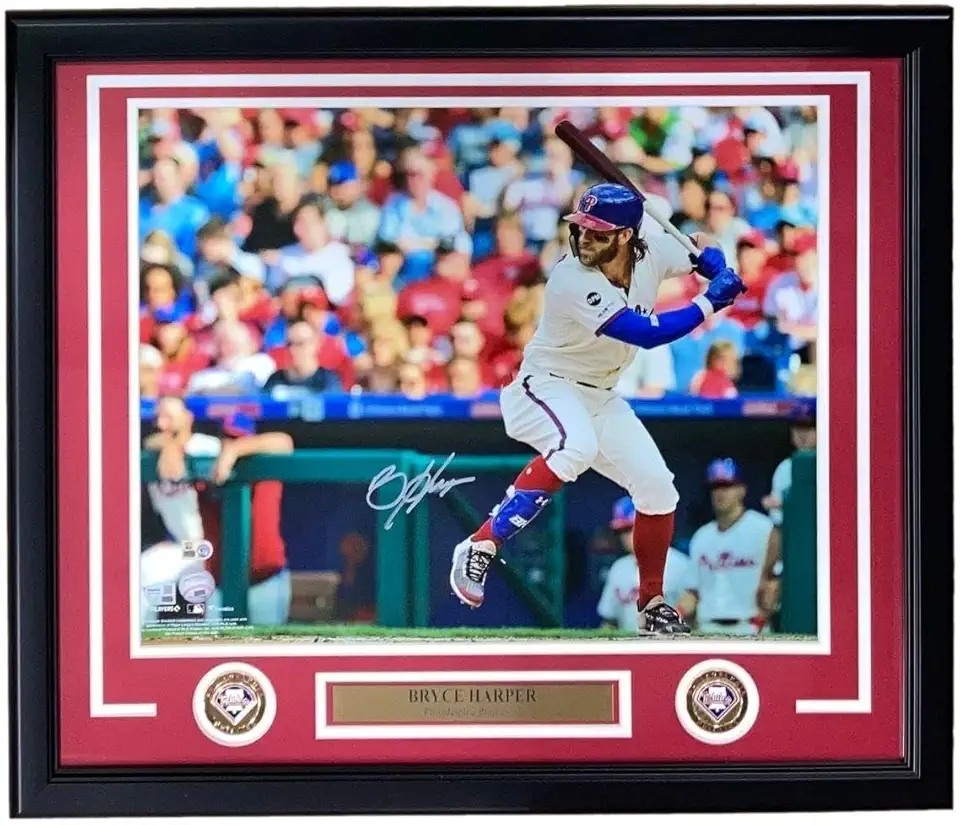 Bryce Harper Signed Framed 16x20 Phillies Cream Jersey Photo Fanatics+MLB - Autographed MLB Photos