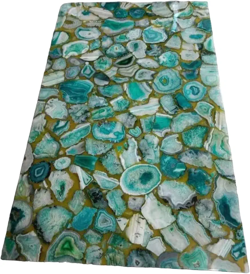 RESINHOMEFURNITURE Lavish Semi Precious Green Agate Stones Dining Table Living Room Table Coffee Table Home Office Table Hallway Table Home Décor (Only Table Top) (72 x 42 Inches)