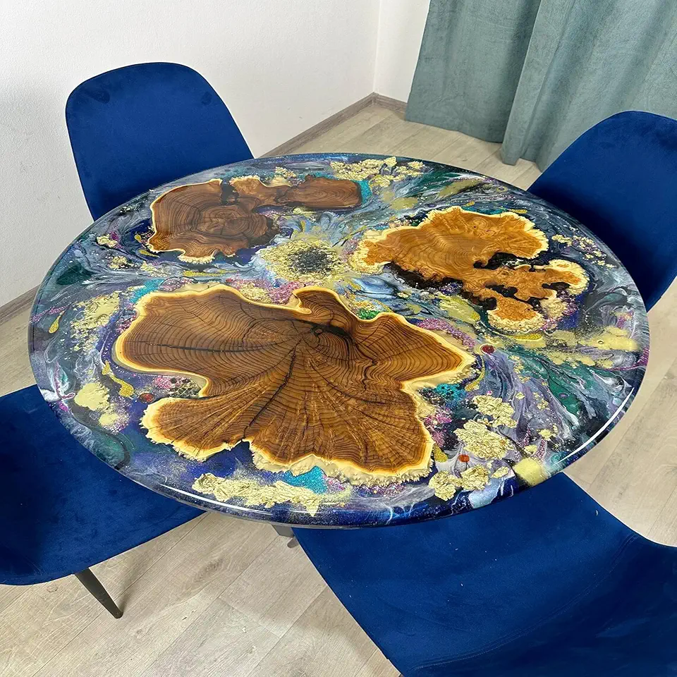 RESINHOMEFURNITURE Luxury Round Epoxy Resin Dining Table Living Room Table Center Table Coffee Table Hallway Table Patio Table Office Table Side/End Table Home Décor (30 Inches Tall, 66 x 66 Inches)