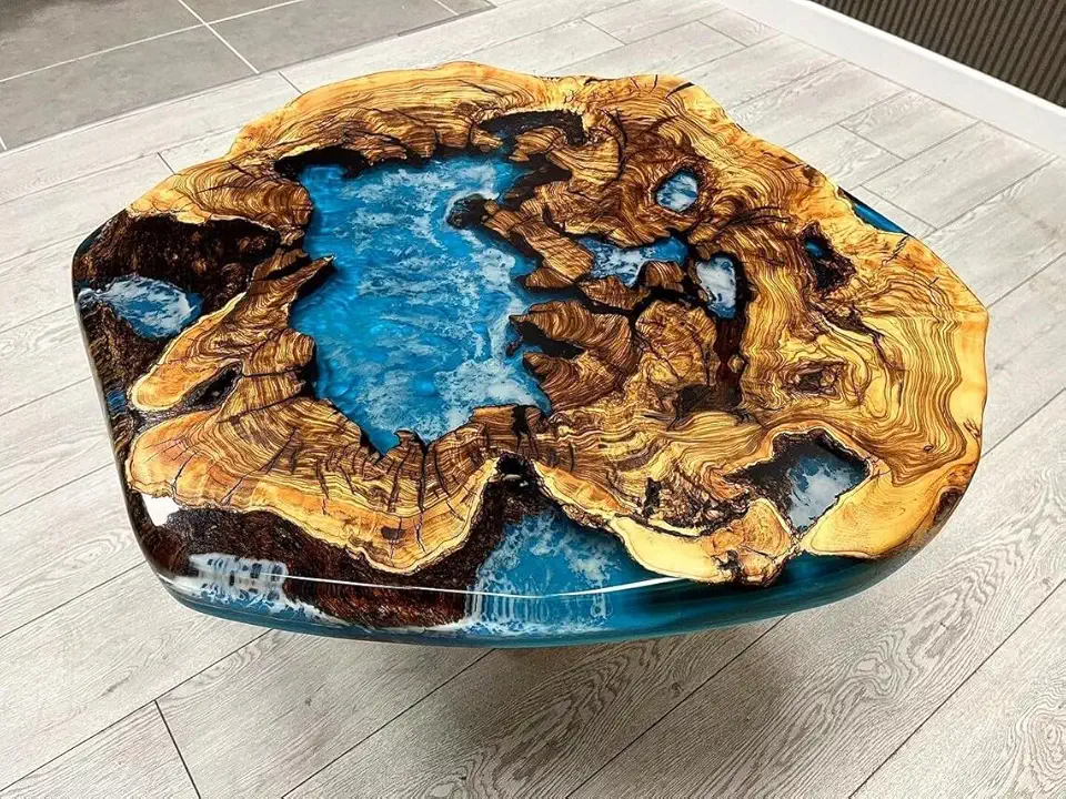 RESINHOMEFURNITURE Exquisite Blue Sea Wave Epoxy Resin Round Coffee Table Living Room Table Hallway Table Meeting Table Conference Table Home Décor (30