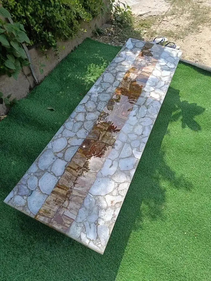 RESINHOMEFURNITURE White Agate Stone Semi Precious Petrified Stone Dining Table Living Room Table Conference Table Office Table Hallway Table Home Décor (Only Table Top) (72 x 48 Inches)