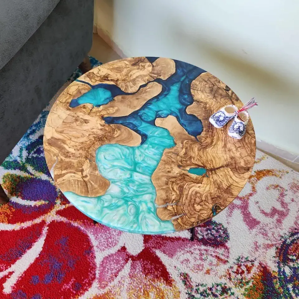 RESINHOMEFURNITURE Handcrafted Round Epoxy Resin Table Dining Table Coffee Table Console Table Side Table Living Room Table Center Table Patio Table Home Décor (30 Inches Tall, 66 x 66 Inches)