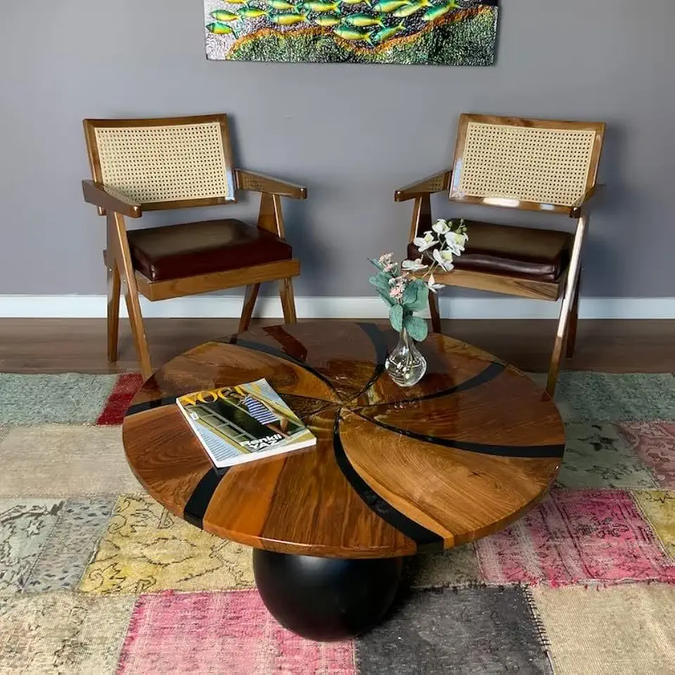 Large Indoor Elegant Design with Wooden Accents Coffee Table Epoxy Dining Table Living Room Table Coastal Table Top Side/End Table Home Décor Patio Table (30