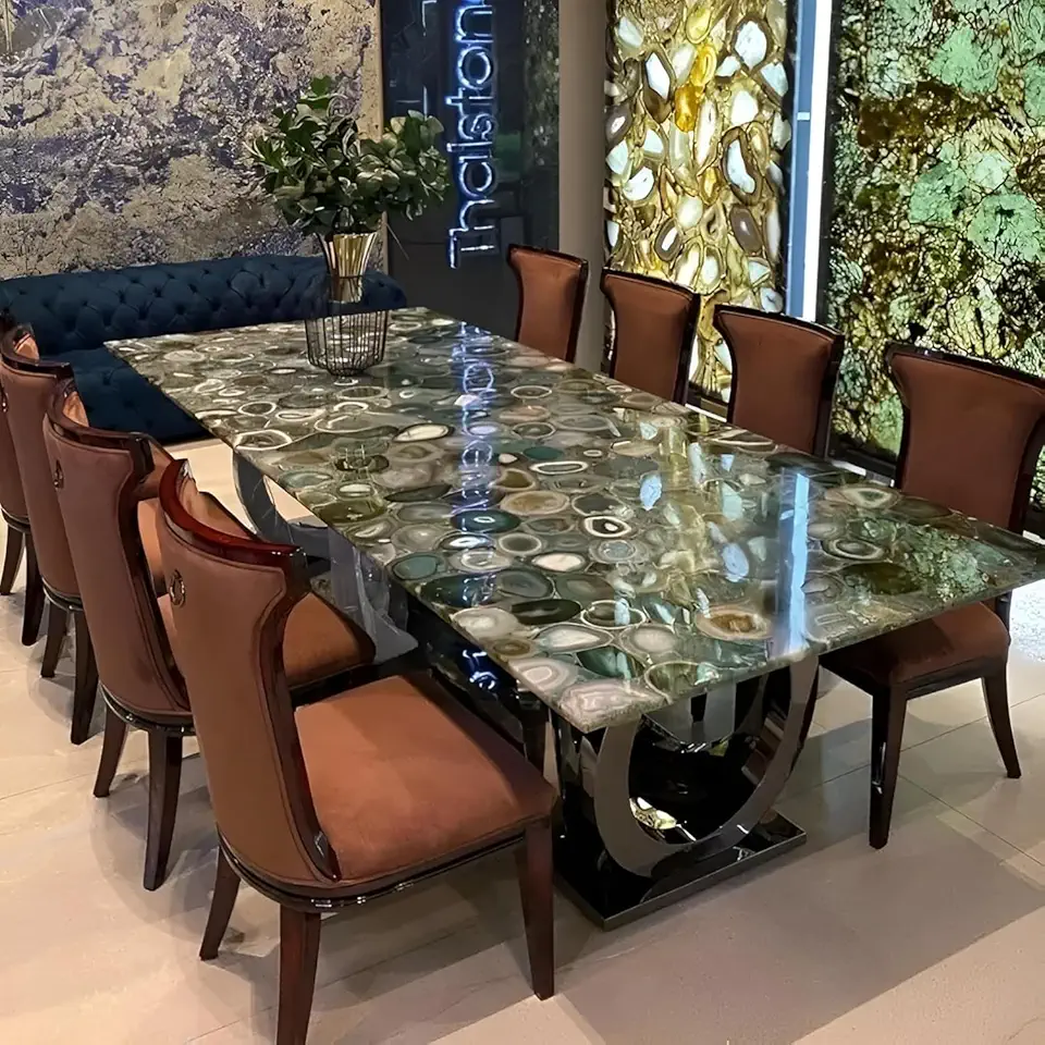 RESINHOMEFURNITURE Luxurious Semi Precious Green Agate Stone Dining Table Console Table Conference Table Living Room Table Bar Counter Table Home Décor (Only Table Top) (72 x 48 Inches)
