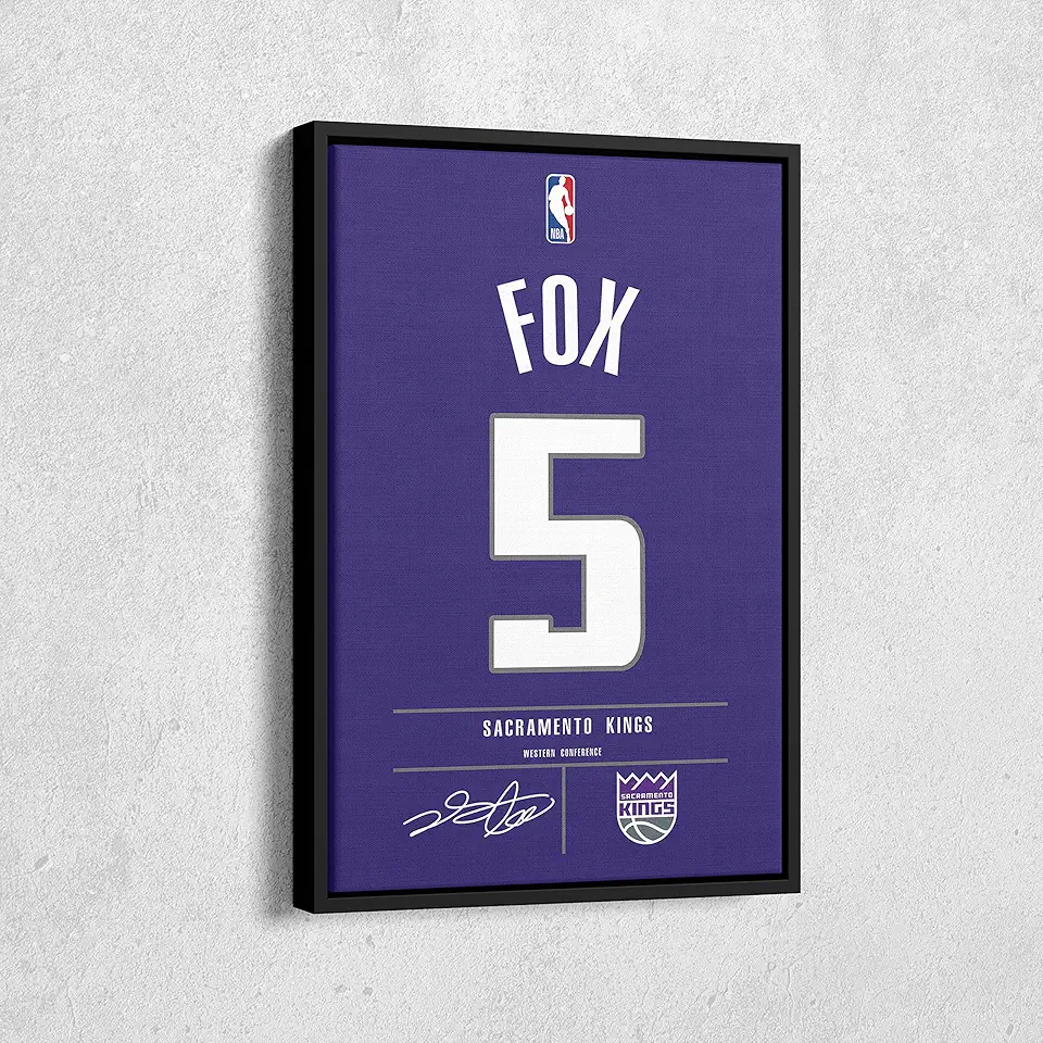 MW MERWEZI De'Aaron Fox Jersey Art Sacramento Kings NBA Wall Art Home Decor Hand Made Framed Poster Canvas Print(Black Floating Frame, 24