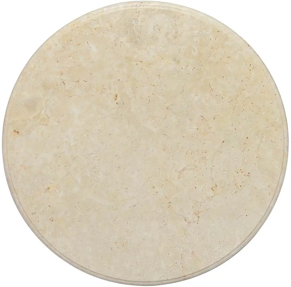 Cream Marble Circular Table Top 23.6 Inch Natural Stone Polished Surface for Indoor Outdoor Dining and Coffee Tables