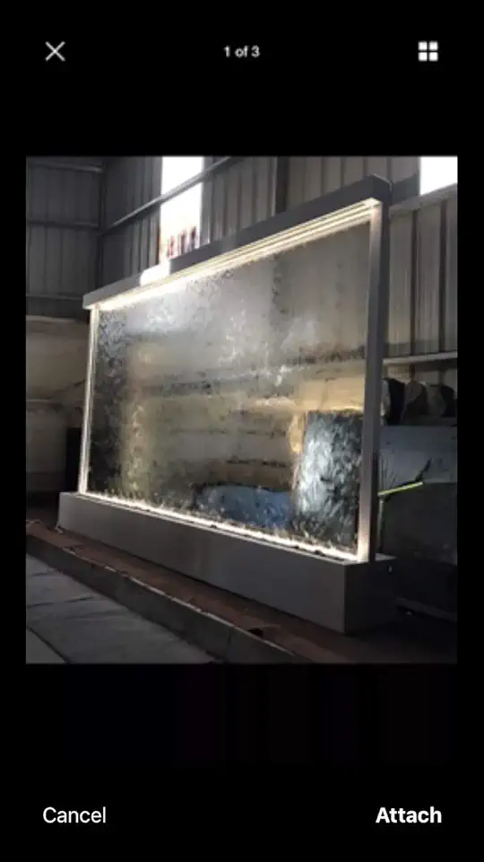 Standing Waterfall 72” Wide x 48” Tall Clear Glass, St Steel Frame, Color Changing Lights, Remote Ctrl by Jersey Home Decor